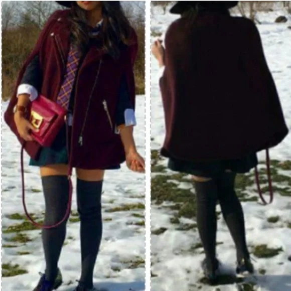 The Kooples Burgundy Moto Cape Coat Jacket - Picture 4 of 16